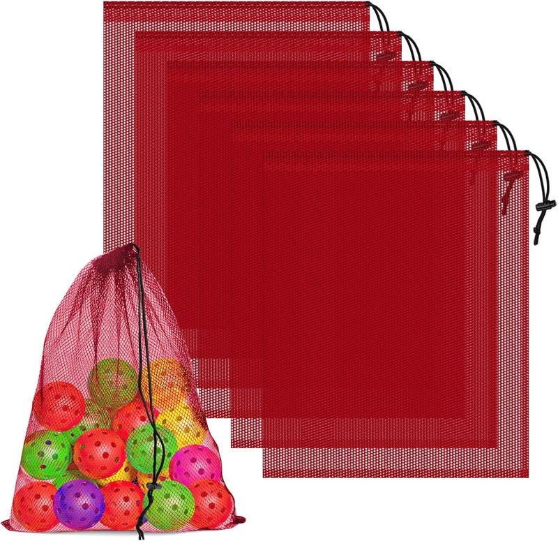 Coidea 6 Pcs Mesh Bags Drawstring, 14x17 Inch with Lock, Multipurpose Storage Bags for Gym, Balls, Beach, Laundry(Red) - Image 1